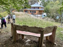 The new Peace Bench looking towards the Sanctuary