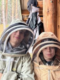 Steiner School visit - two students in bee gear